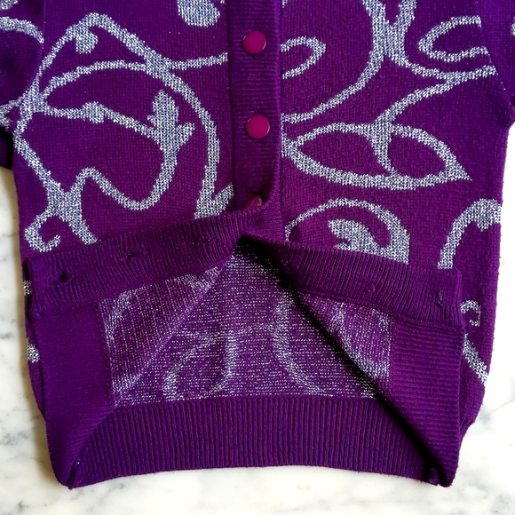 Purple with Silver Knit Design Cardigan Sweater. - Picture 4 of 5